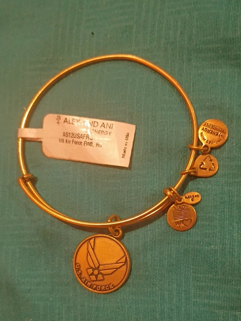 NWT Alex and Ani Gold U.S. Air Force Emblem Charm Bangle